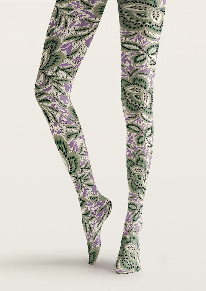 Sage Purple Paisley Garden Tights Hosiery Pantyhose