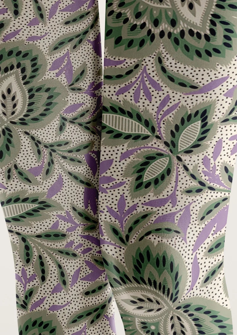 Sage Purple Paisley Garden Tights Hosiery Pantyhose