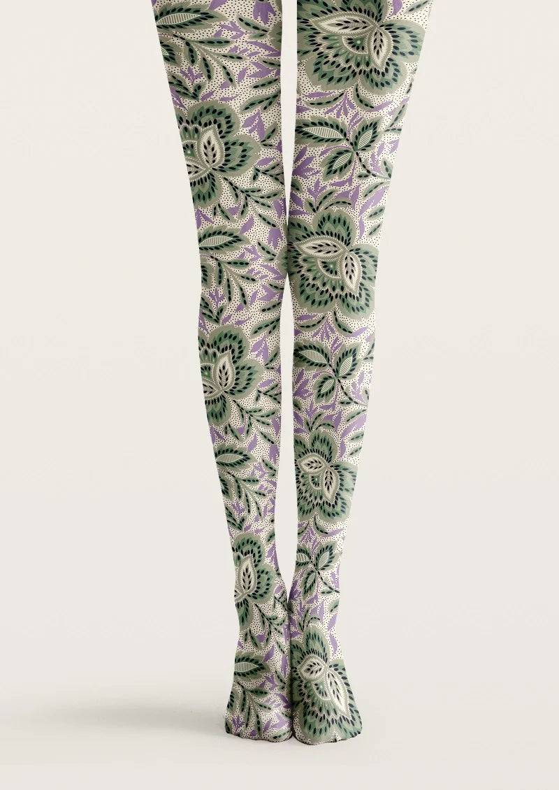 Sage Purple Paisley Garden Tights Hosiery Pantyhose