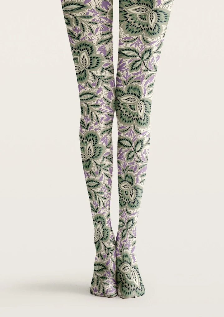 Sage Purple Paisley Garden Tights Hosiery Pantyhose
