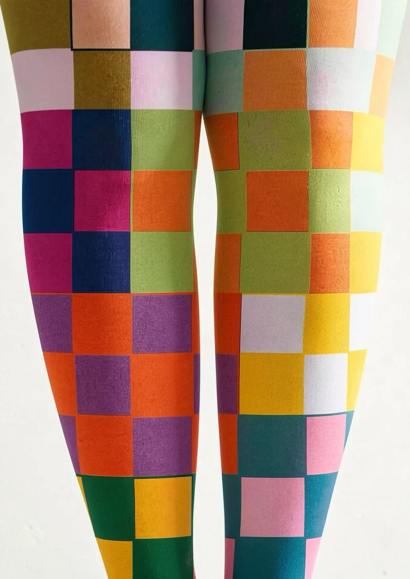 Candy Patchwork Checks Footless Tights Hosiery Pantyhose