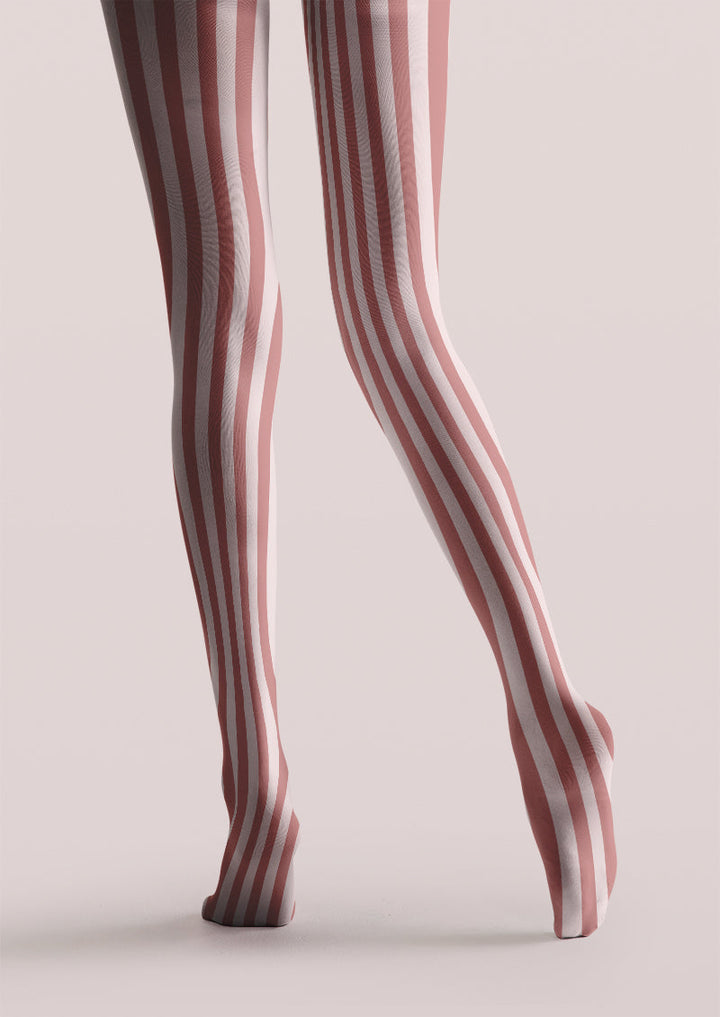 Pink White Stripe Black Cat Tights Hosiery Pantyhose