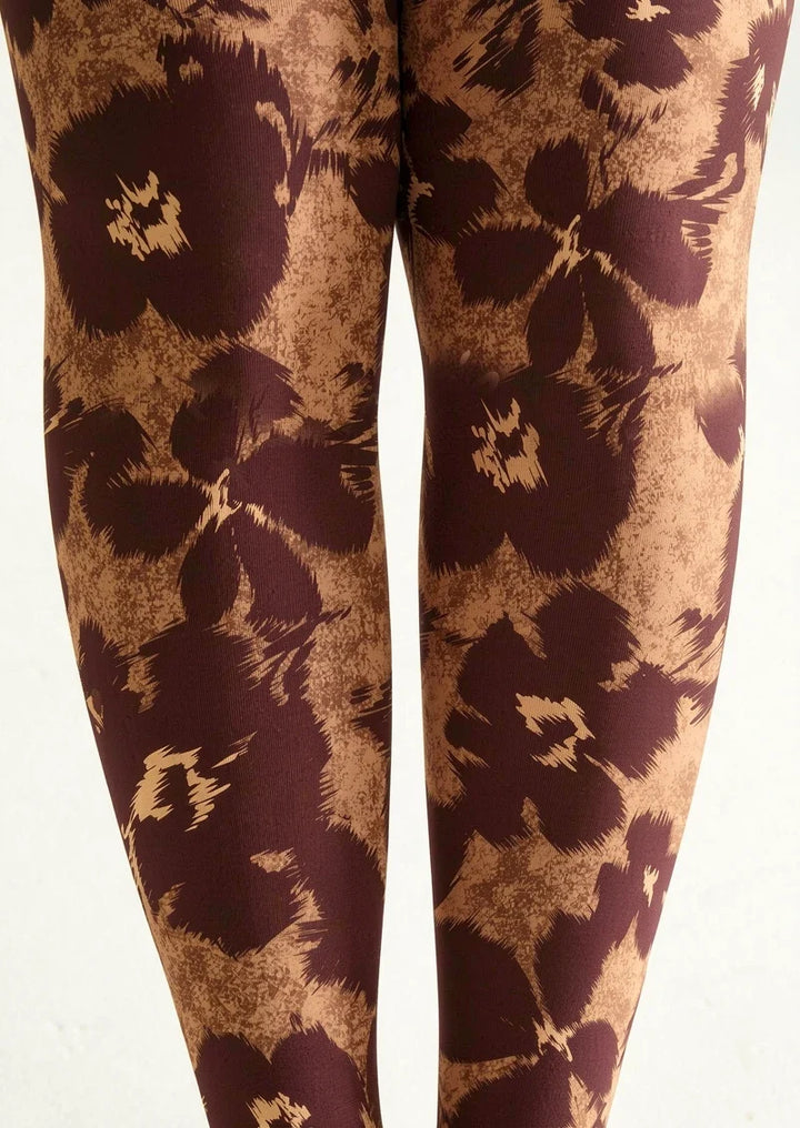 Vintage Burgundy Flora Tights Hosiery Pantyhose