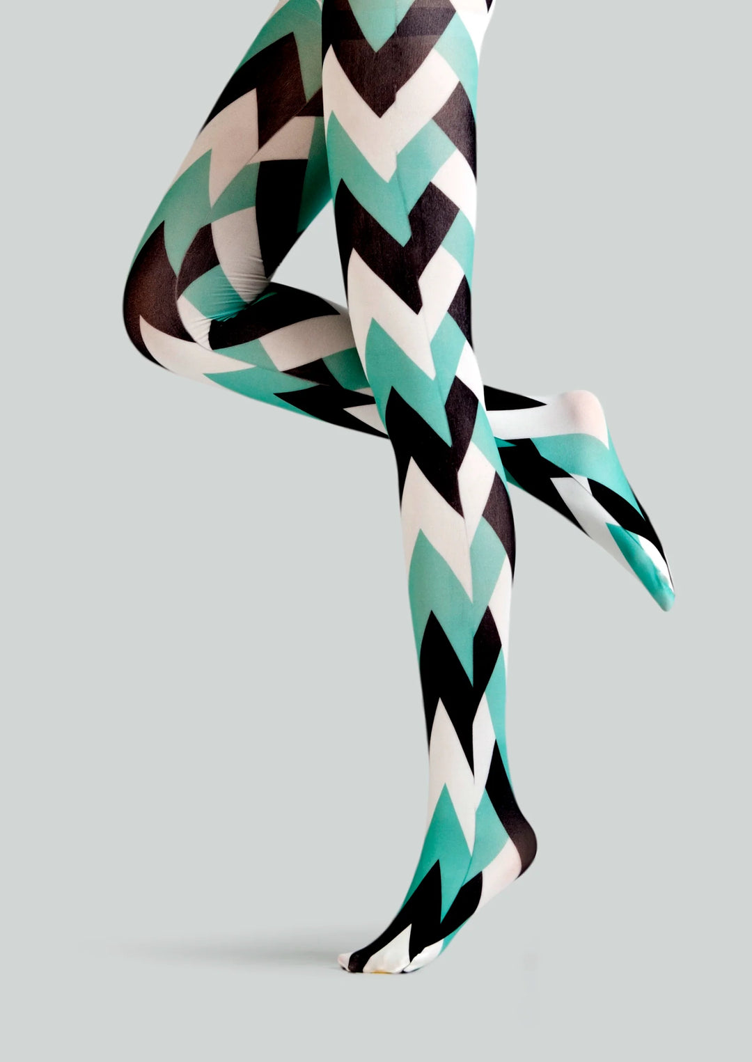 Women Tri-Hue Zigzag Chevron Pattern Print Tights Pantyhose