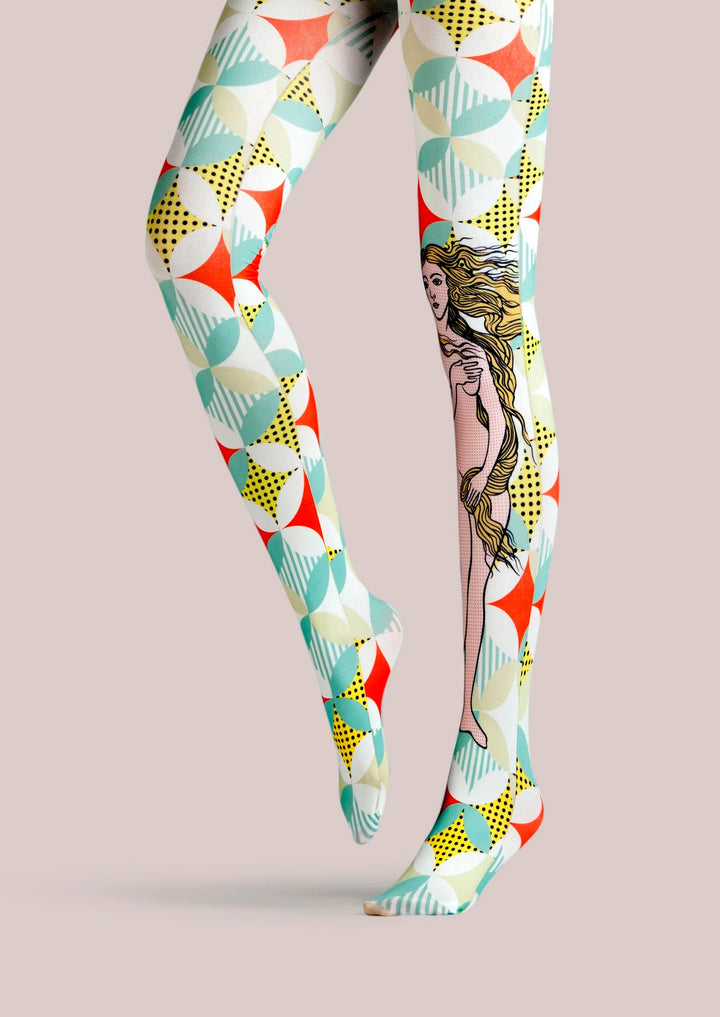 Women Pop Art Venus Figure Printed Graphic Tights Pantyhose