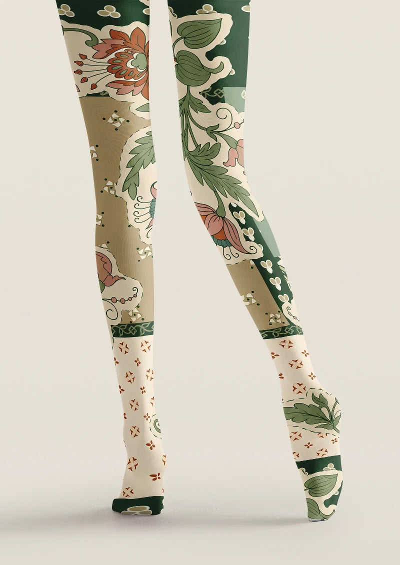 Verdant Herbarium Floral Tights Hosiery Pantyhose