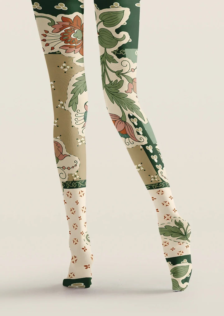 Verdant Herbarium Floral Tights Hosiery Pantyhose