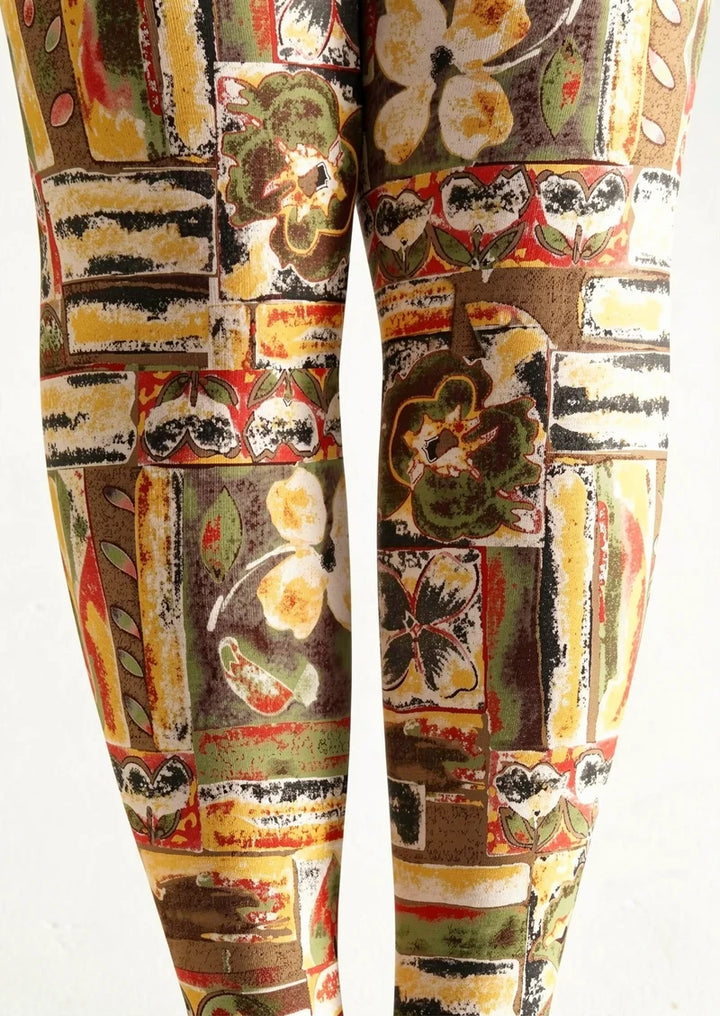 Women Nostalgic Stamps Graphic Print Tights Hosiery Pantyhose
