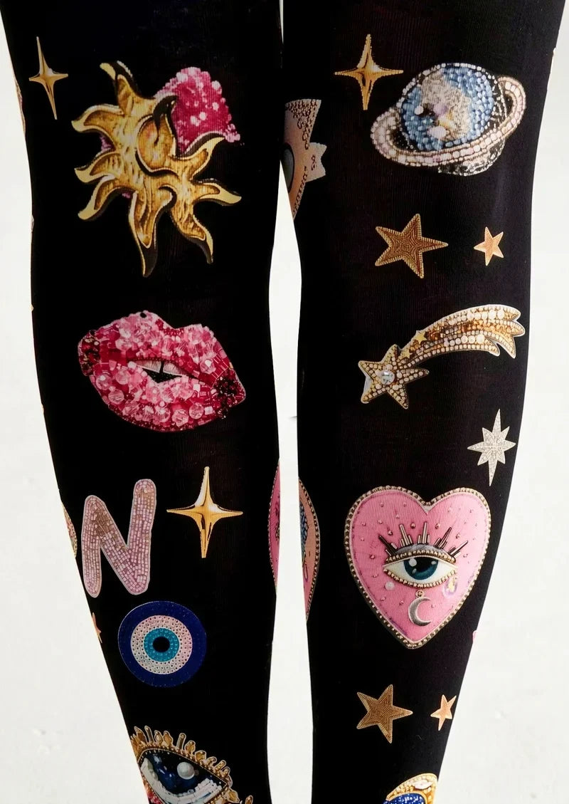 Fun Art Fun Planet Footless Tights Hosiery Pantyhose