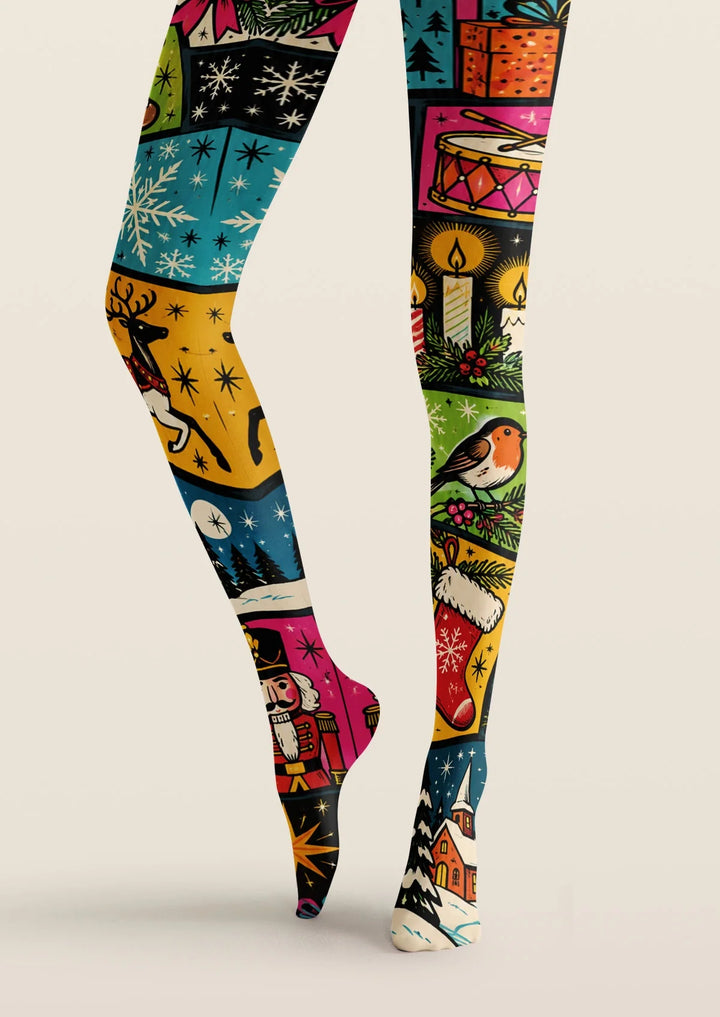 Christmas Cartoon Collage Tights Hosiery Pantyhose