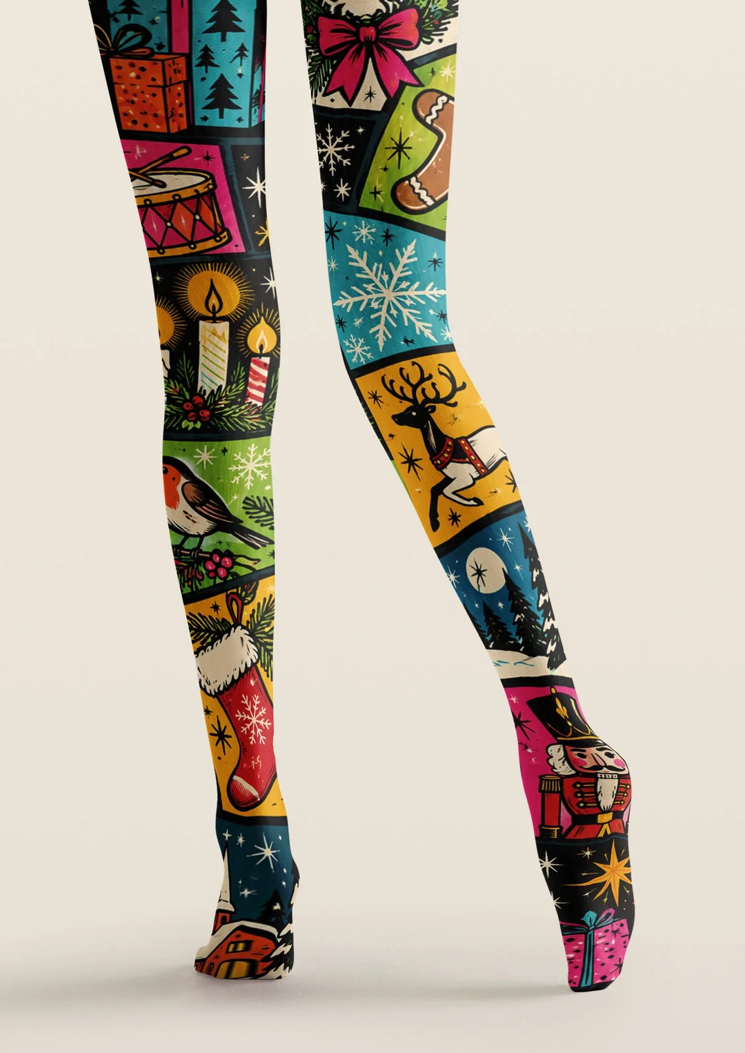 Christmas Cartoon Collage Tights Hosiery Pantyhose
