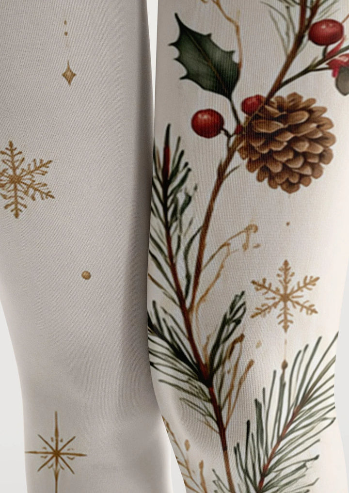 Christmas Botanical Garland Tights Hosiery Pantyhose