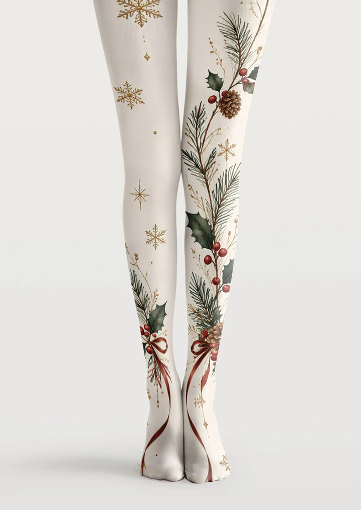 Christmas Botanical Garland Tights Hosiery Pantyhose