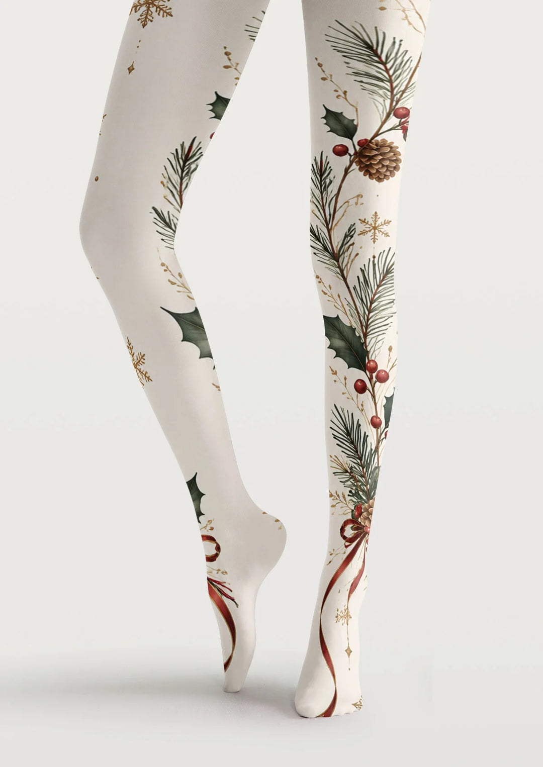 Christmas Botanical Garland Tights Hosiery Pantyhose