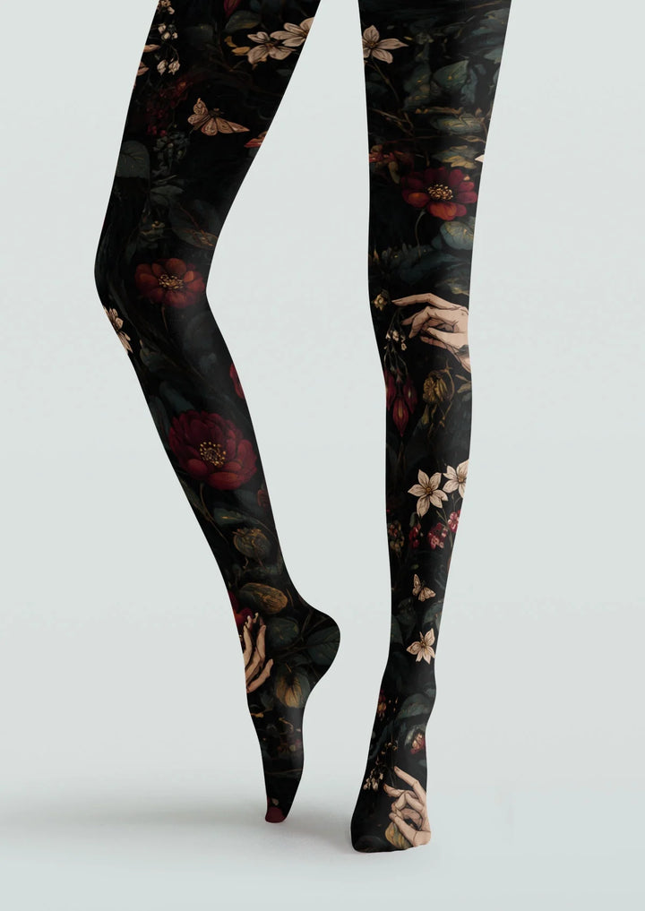 Women Midnight Botanist Graphic Print Tights Hosiery Pantyhose
