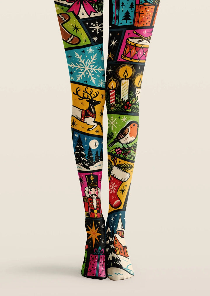 Christmas Cartoon Collage Tights Hosiery Pantyhose