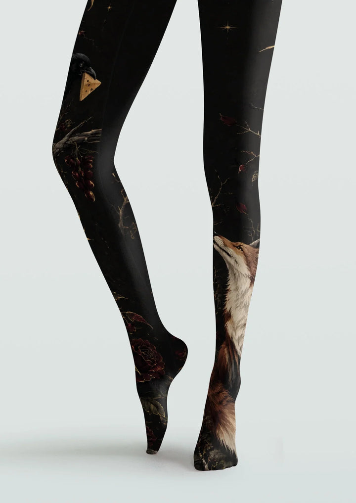 Women Raven and Fox Graphic Print Tights and Hosiery Pantyhose