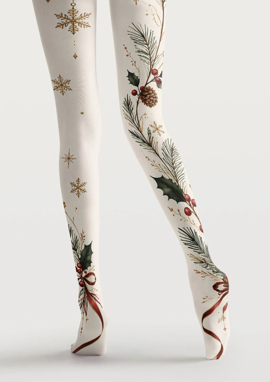 Women Christmas Botanical Garland Tights Hosiery Pantyhose