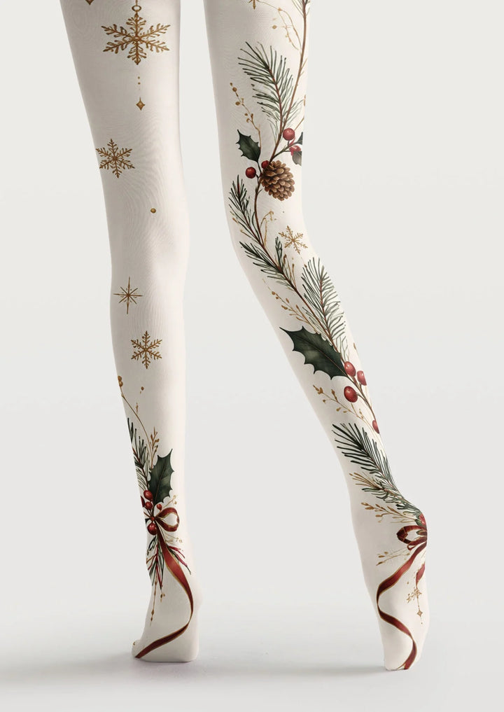 Women Christmas Botanical Garland Tights Hosiery Pantyhose
