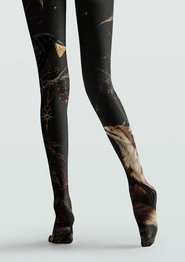 Women Raven and Fox Graphic Print Tights and Hosiery Pantyhose