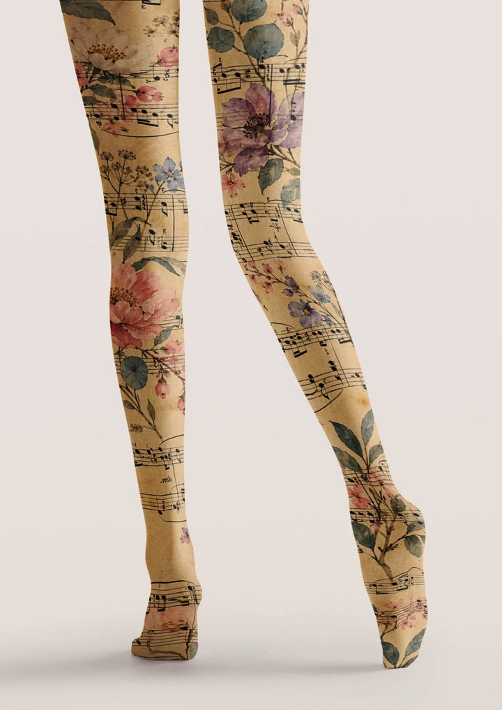 Women Floral Sheet Music Patterned Tights Hosiery Pantyhose