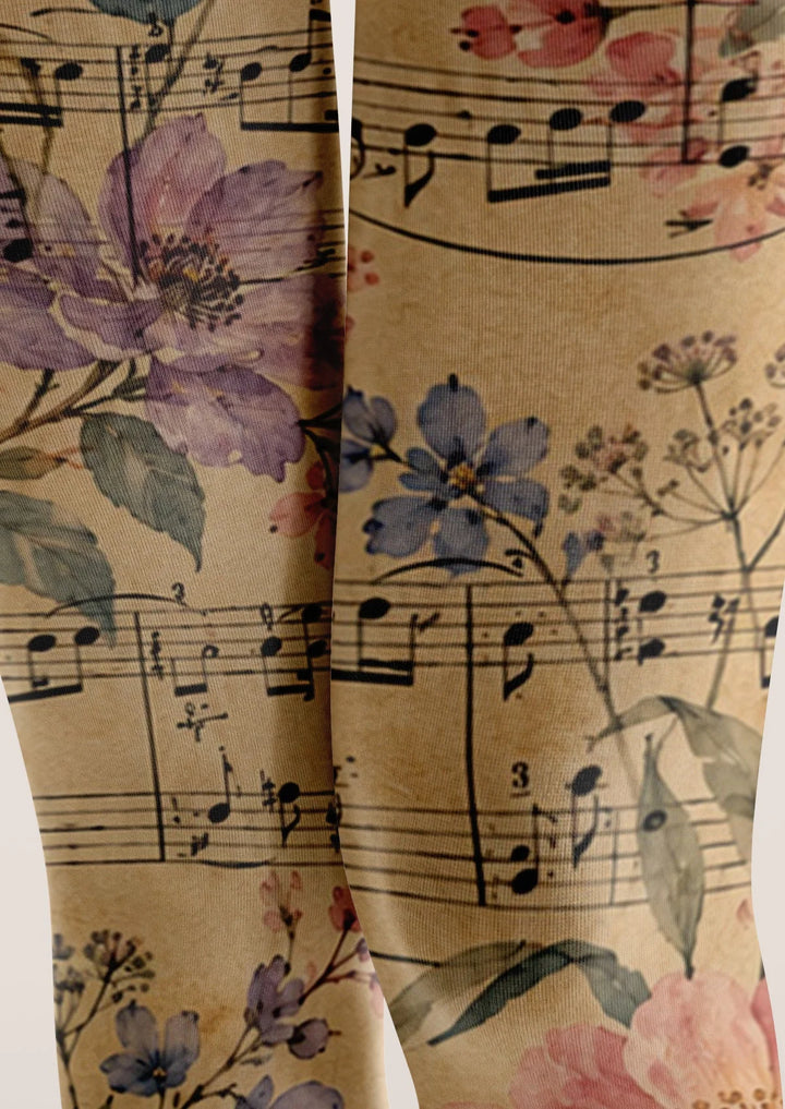 Women Floral Sheet Music Patterned Tights Hosiery Pantyhose