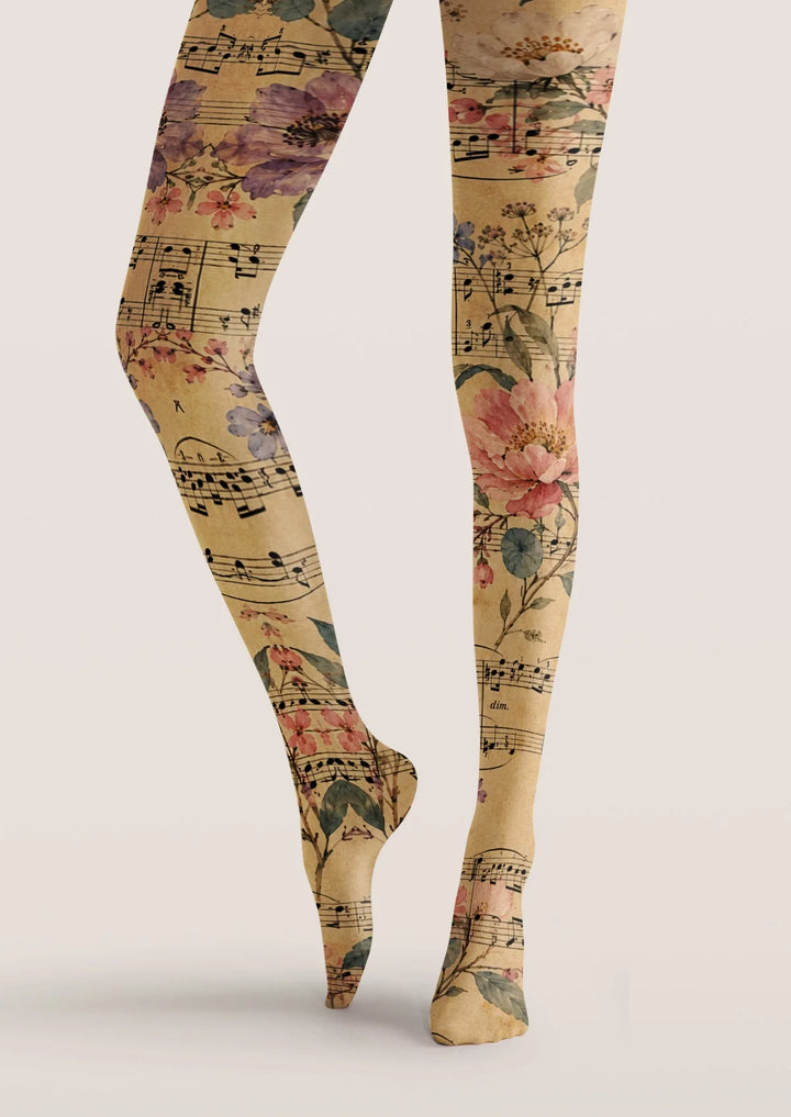 Women Floral Sheet Music Patterned Tights Hosiery Pantyhose