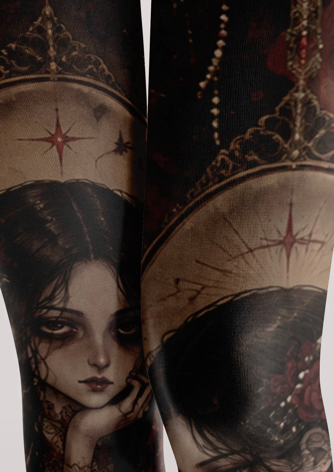 Women Red Rose Maiden Pattern Print Tights Hosiery Pantyhose