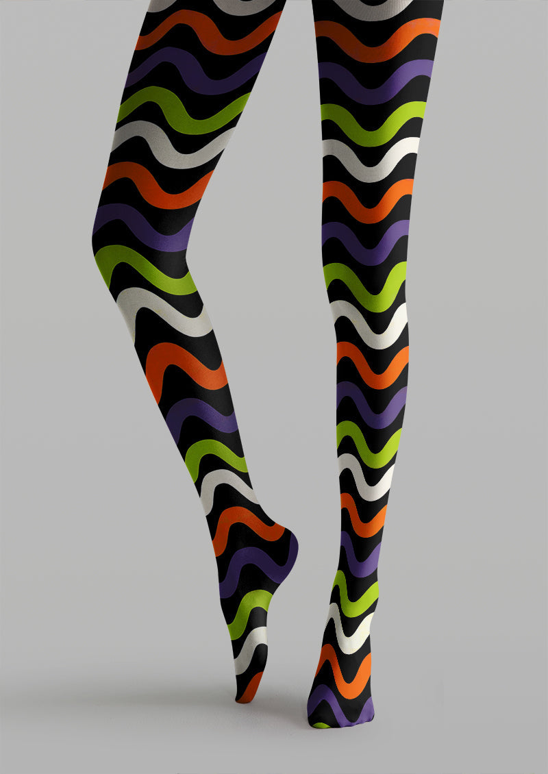 Women Colorful Wavy Stripe Printed Tights Hosiery Pantyhose