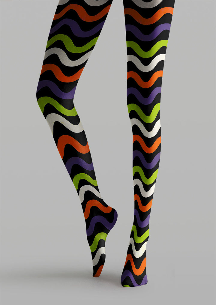 Women Colorful Wavy Stripe Printed Tights Hosiery Pantyhose