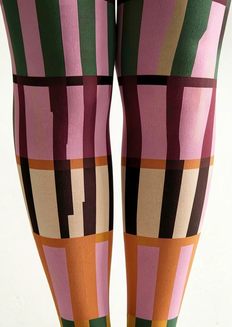 Warm Pink Mid Century Grid Tights Hosiery Pantyhose