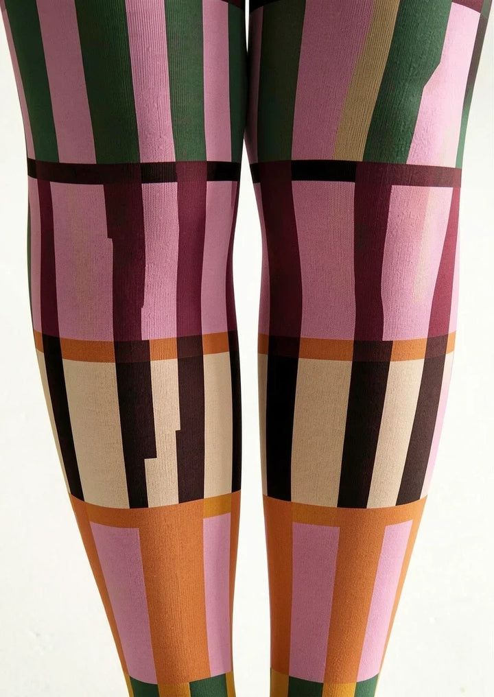 Warm Pink Mid Century Grid Tights Hosiery Pantyhose