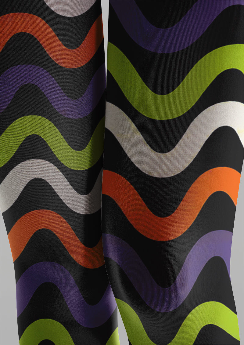 Women Colorful Wavy Stripe Printed Tights Hosiery Pantyhose