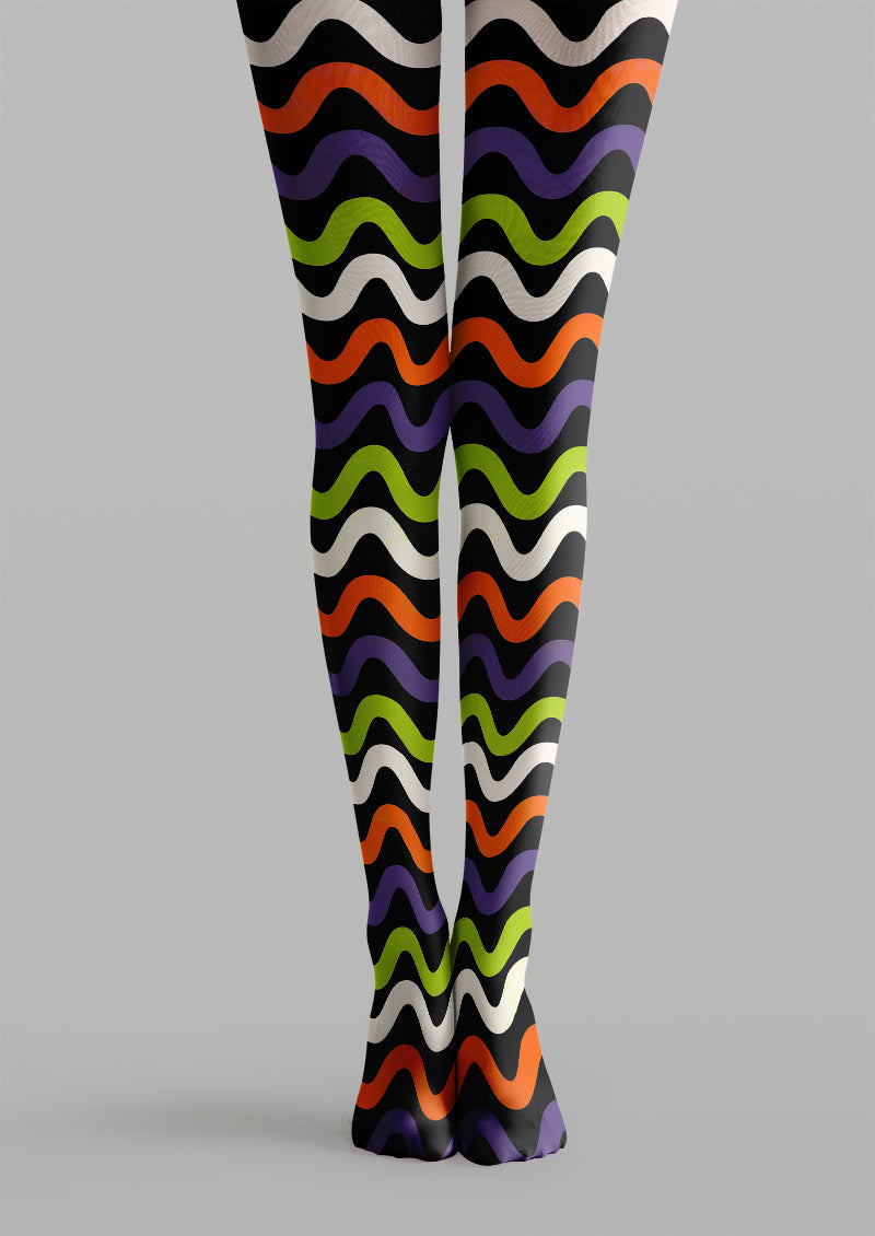 Women Colorful Wavy Stripe Printed Tights Hosiery Pantyhose