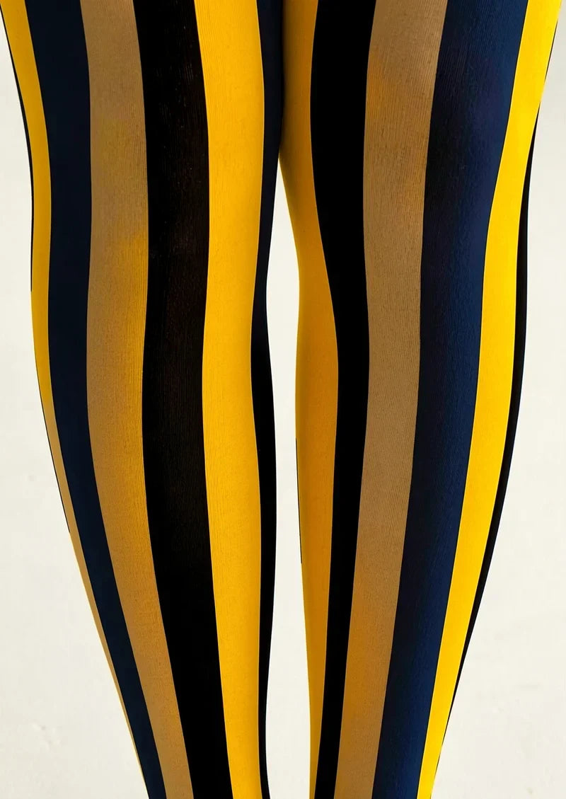 Women Modern Retro Striped Footless Tights Hosiery Pantyhose