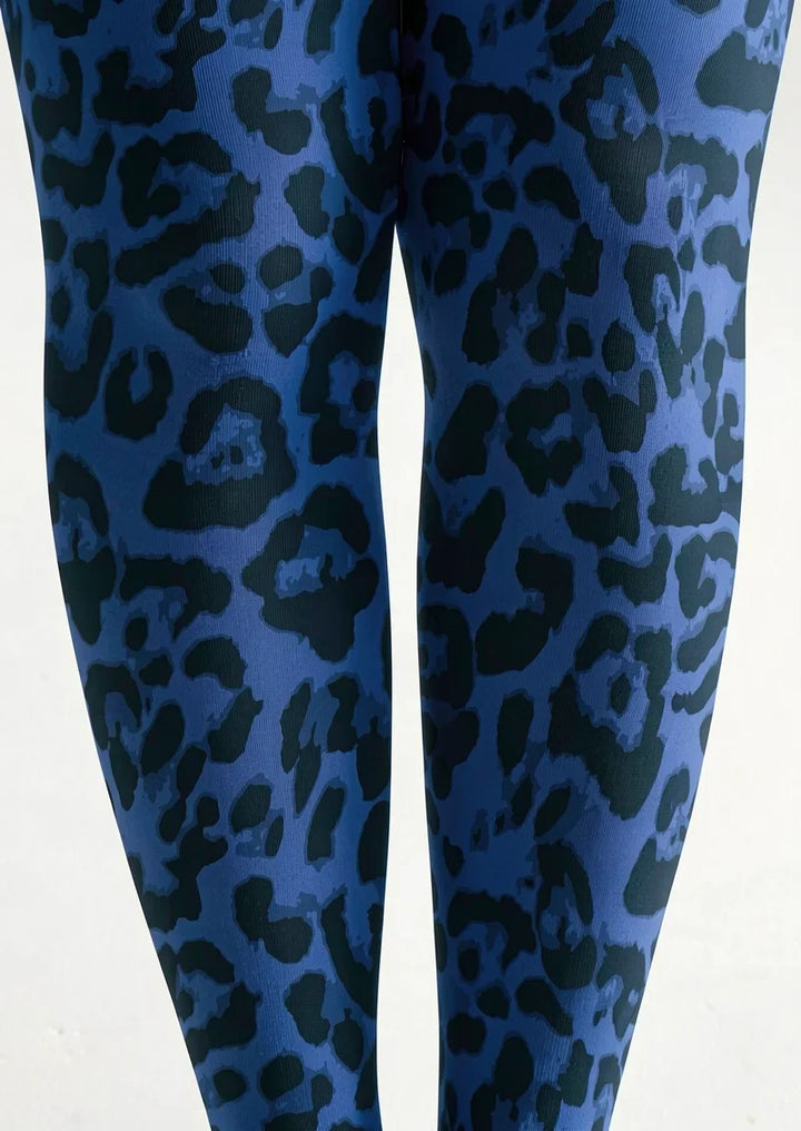Blue Leopard Footless Tights Hosiery Pantyhose