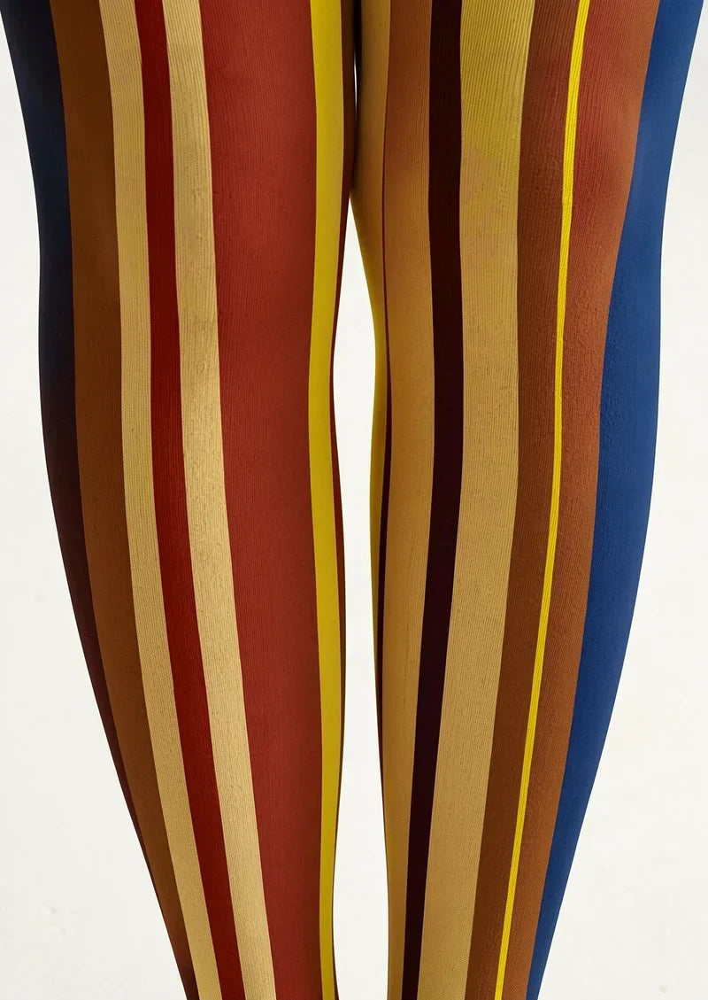 Women Yesterday Rhythm Retro Striped Footless Tights Pantyhose