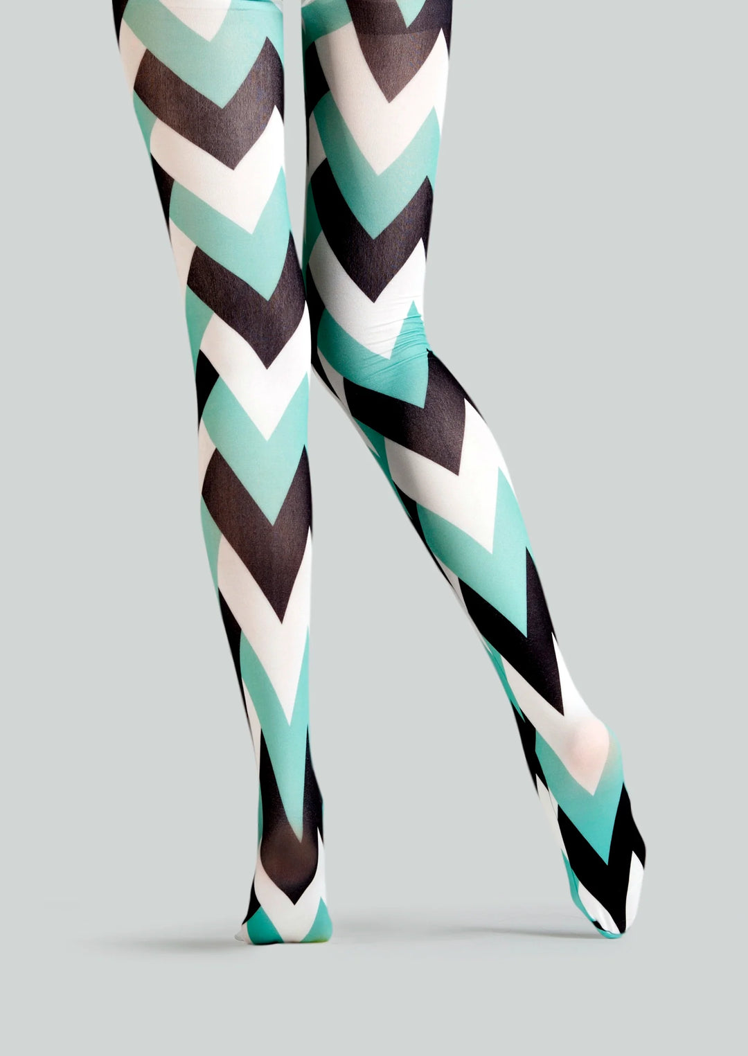 Women Tri-Hue Zigzag Chevron Pattern Print Tights Pantyhose