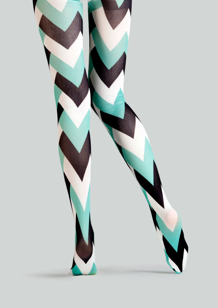 Women Tri-Hue Zigzag Chevron Pattern Print Tights Pantyhose