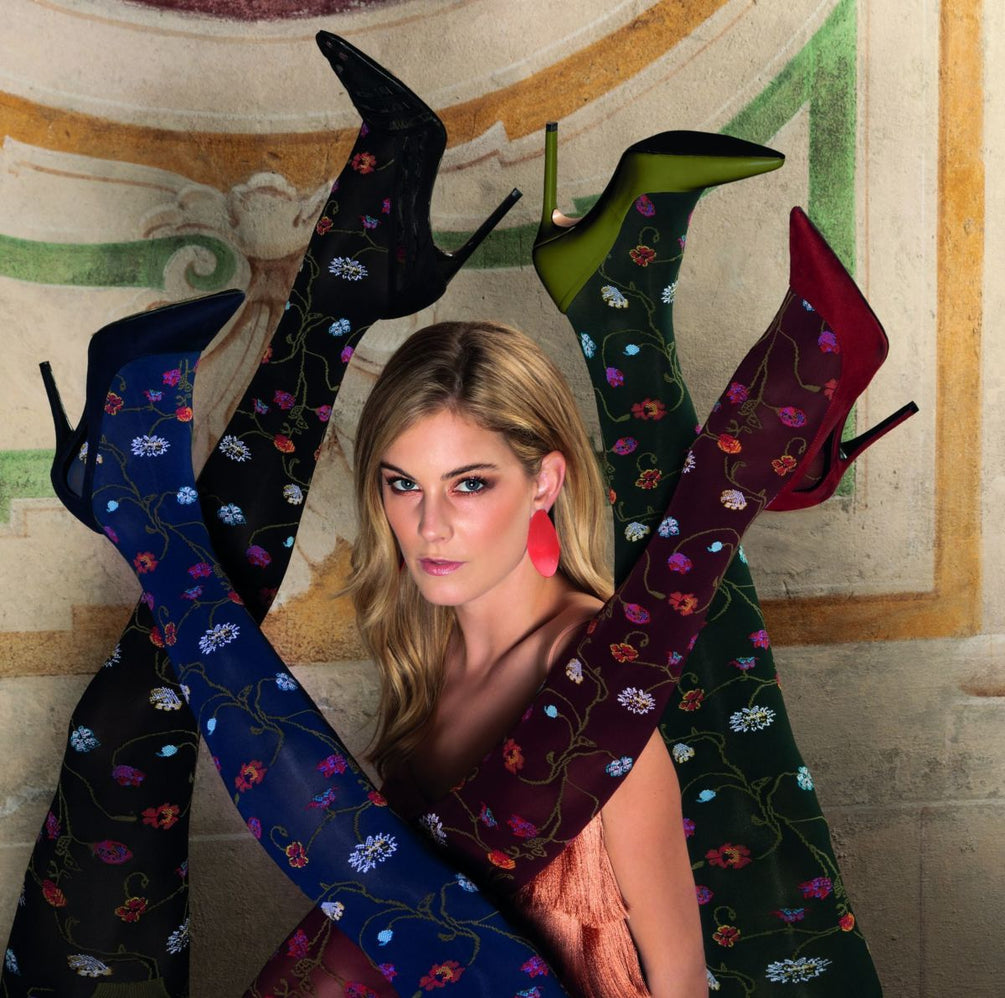 Platino Multicolor Floral Opaque Tights