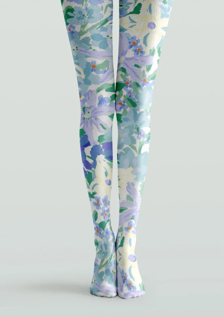 Watercolor Blue Floral Tights Hosiery Pantyhose