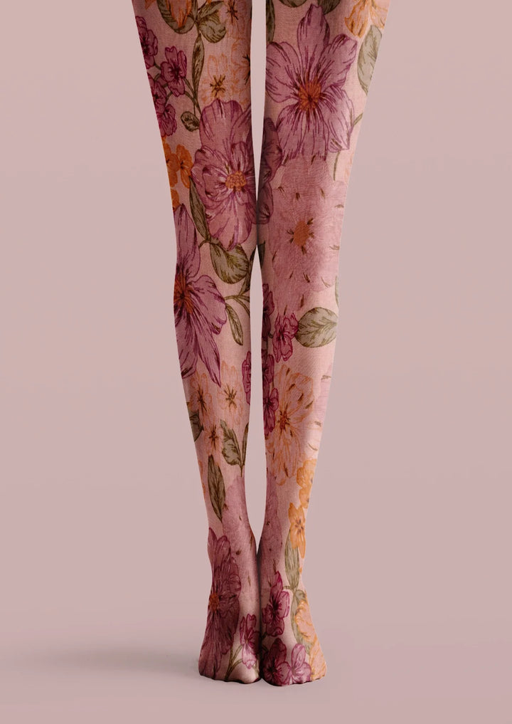 Women Pink Vintage Floral Print Tights and Hosiery Pantyhose