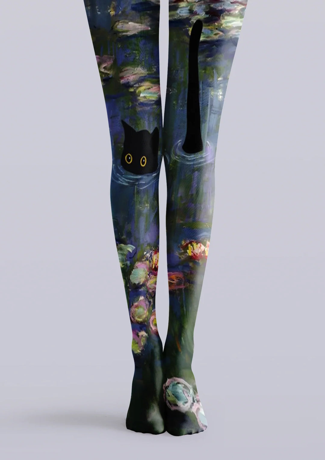 Women Water Lily Cat Graphic Print Tights and Hosiery Pantyhose