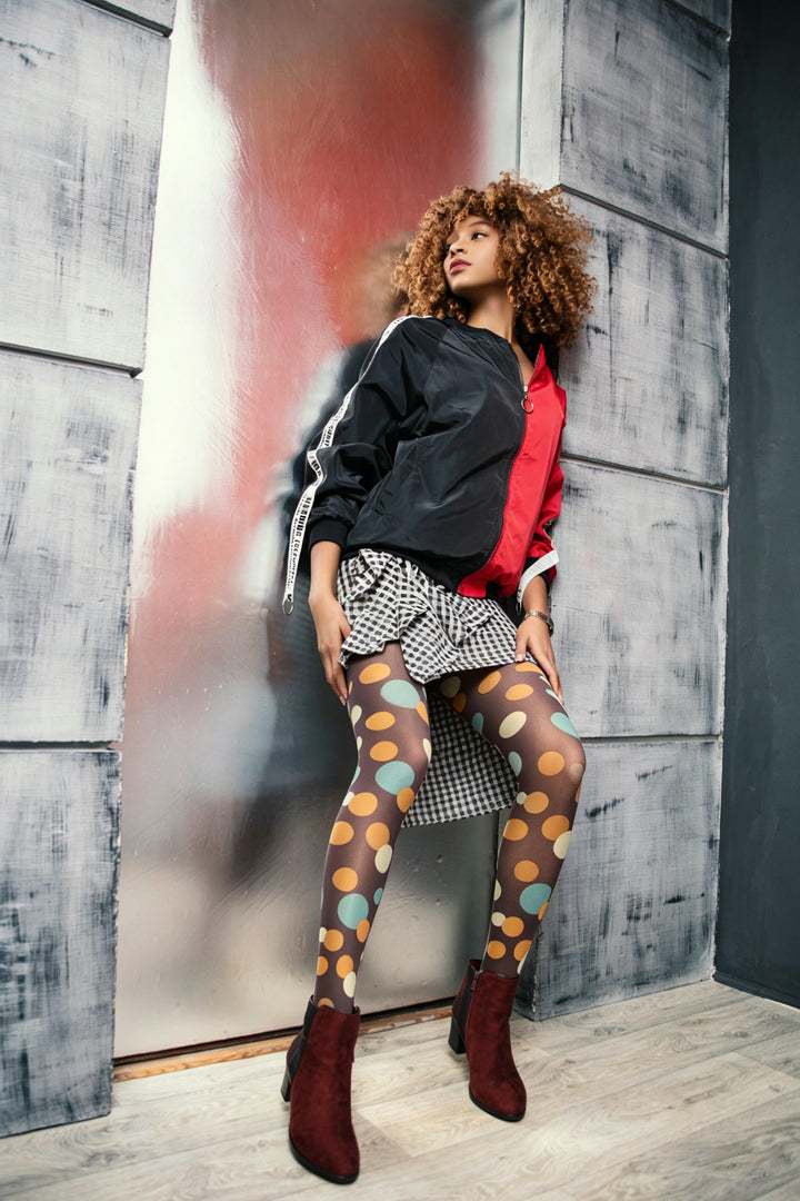 Women Retro Multicolor Polka Dot Graphic Hosiery Pantyhose