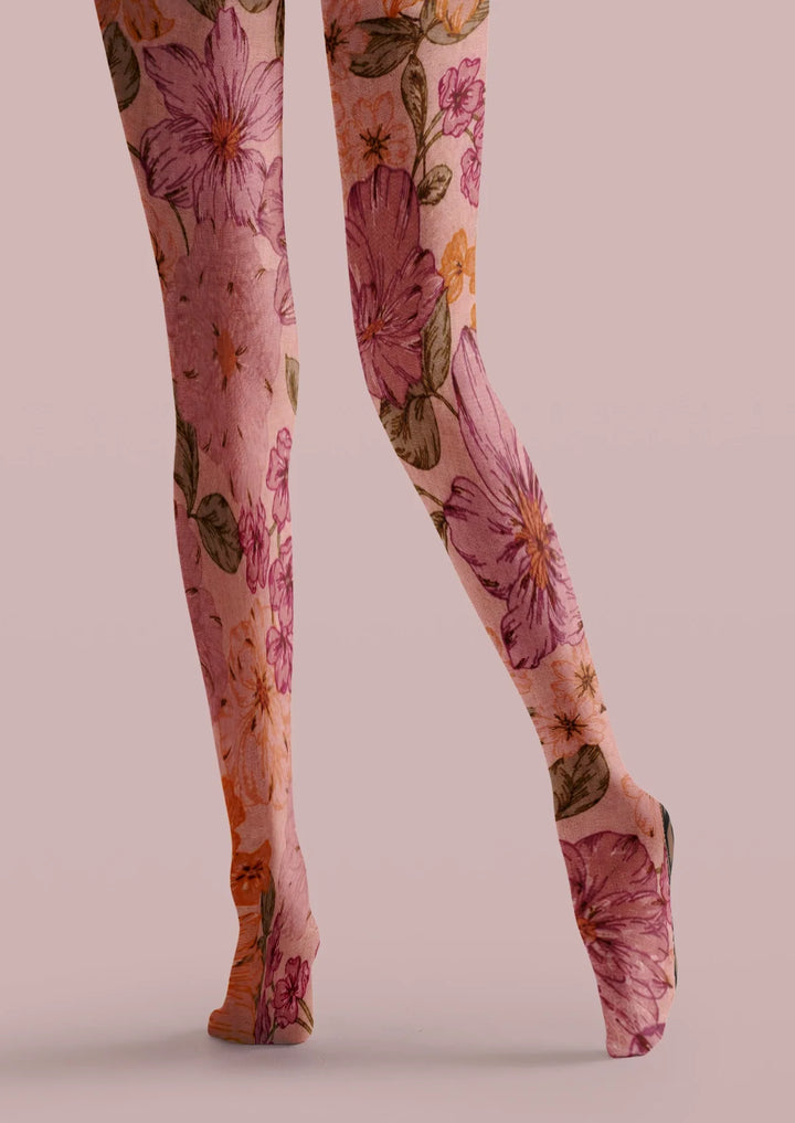 Women Pink Vintage Floral Print Tights and Hosiery Pantyhose