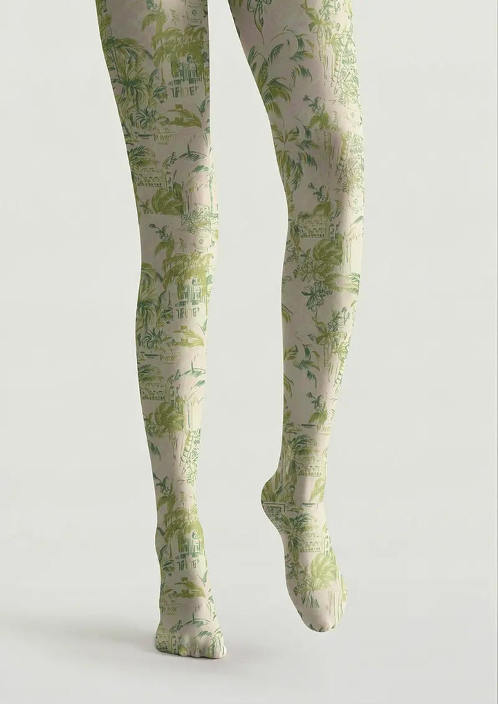 Women Ethereal Bloom Pattern Print Tights Hosiery Pantyhose