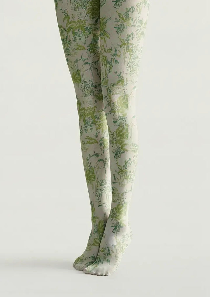 Women Ethereal Bloom Pattern Print Tights Hosiery Pantyhose