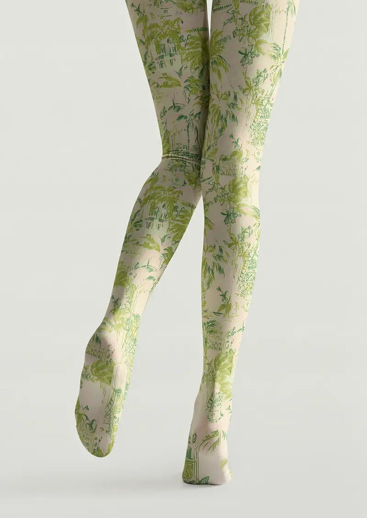 Women Ethereal Bloom Pattern Print Tights Hosiery Pantyhose