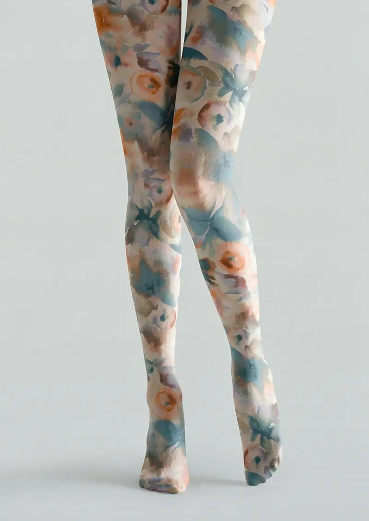 Women Floral Impressionism Printed Tights Hosiery Pantyhose