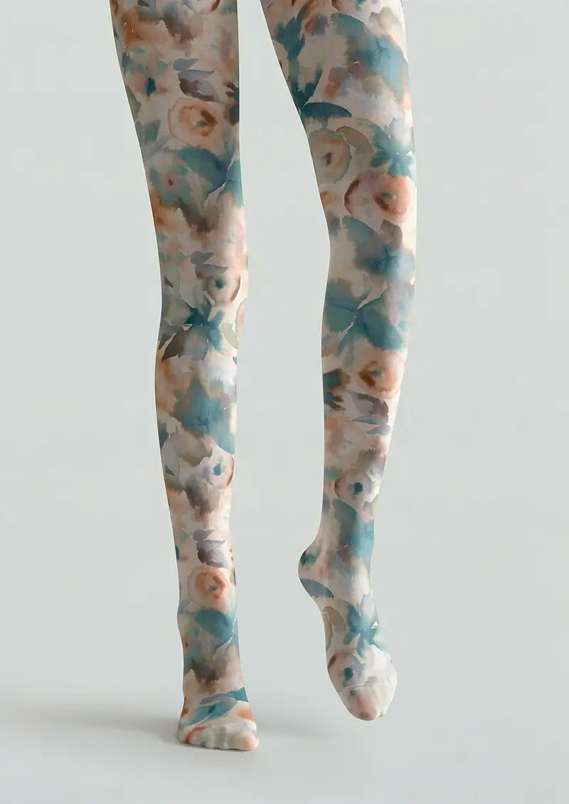 Women Floral Impressionism Printed Tights Hosiery Pantyhose
